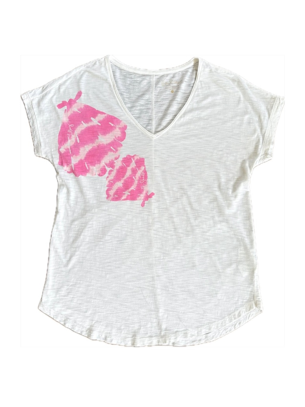 Lilly Pulitzer White V-neck T-shirt Pink Sea Shell Graphic Size XXS